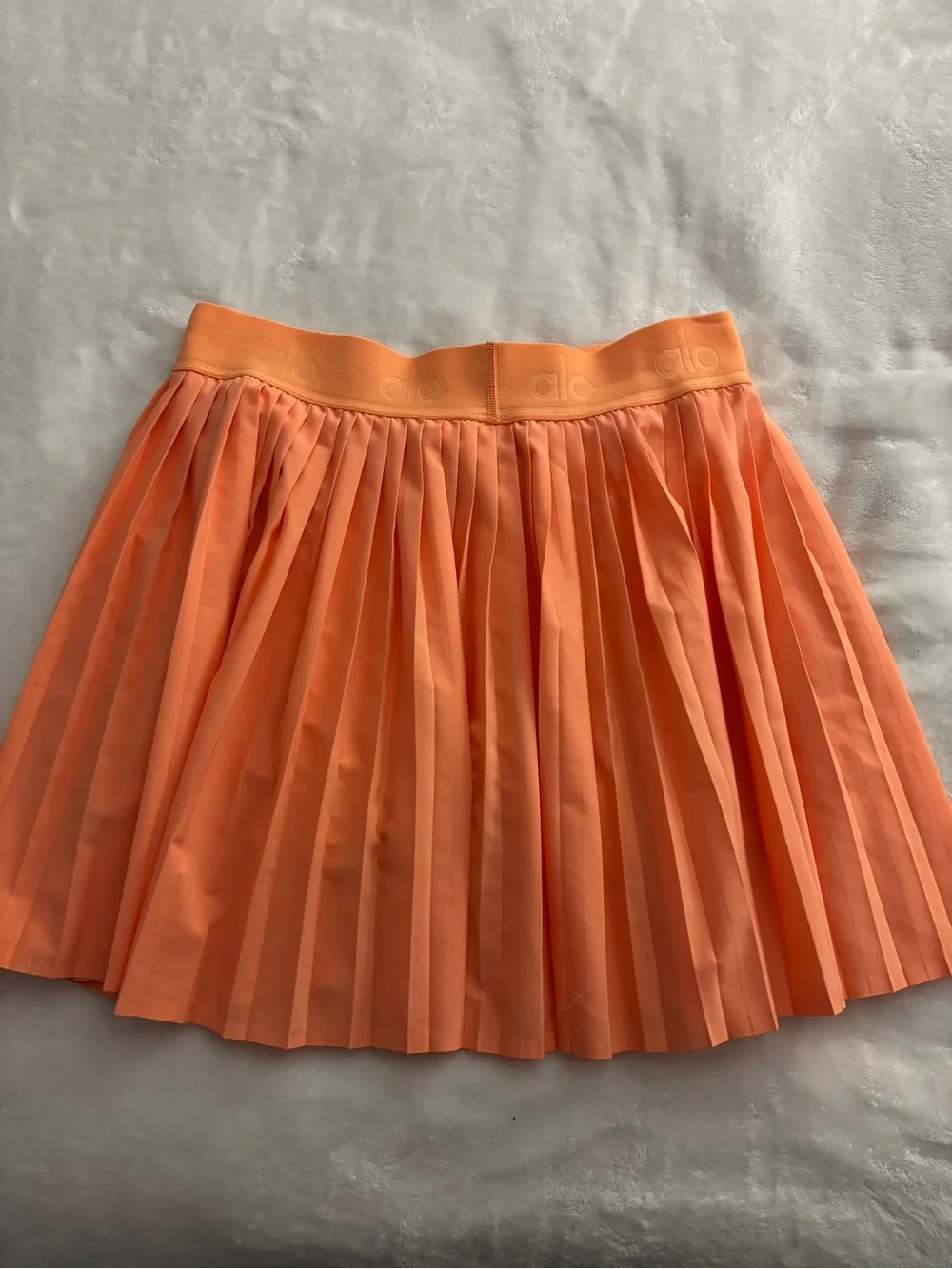 ALO Yoga Coral-Orange Pleated Wrap Skater Skirt